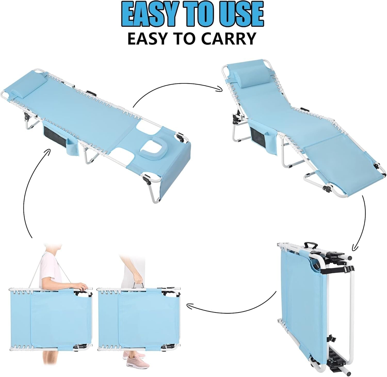 Durable Portable Tanning Chair with Face Hole - Perfect for Poolside Relaxation