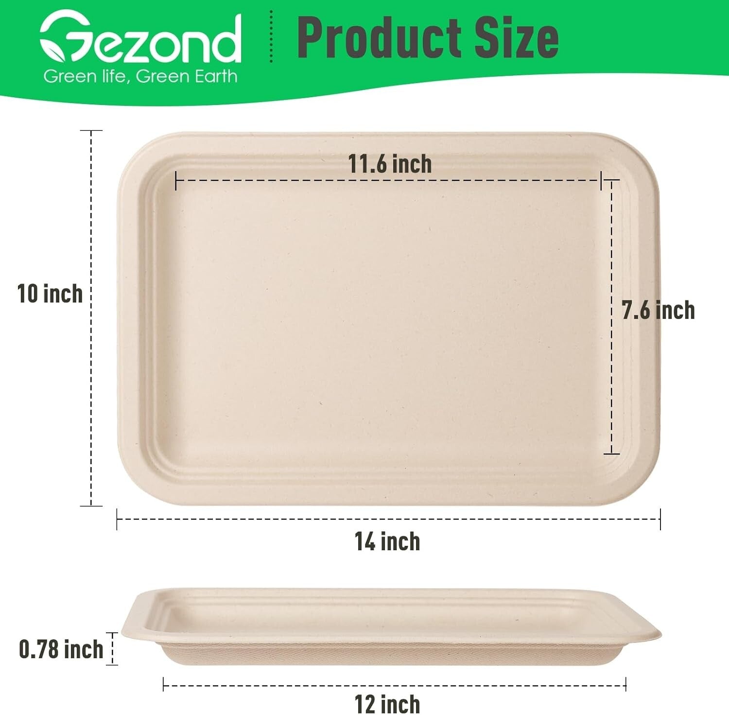 Heavy-Duty 14 Inch Compostable Food Trays - 100 Pack Natural Sugarcane Plates