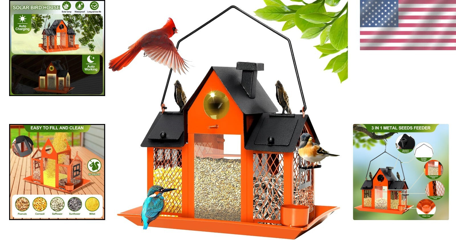 Elegant Hanging Solar Bird Feeder with Water Cup - Ideal for Cardinals & Finches