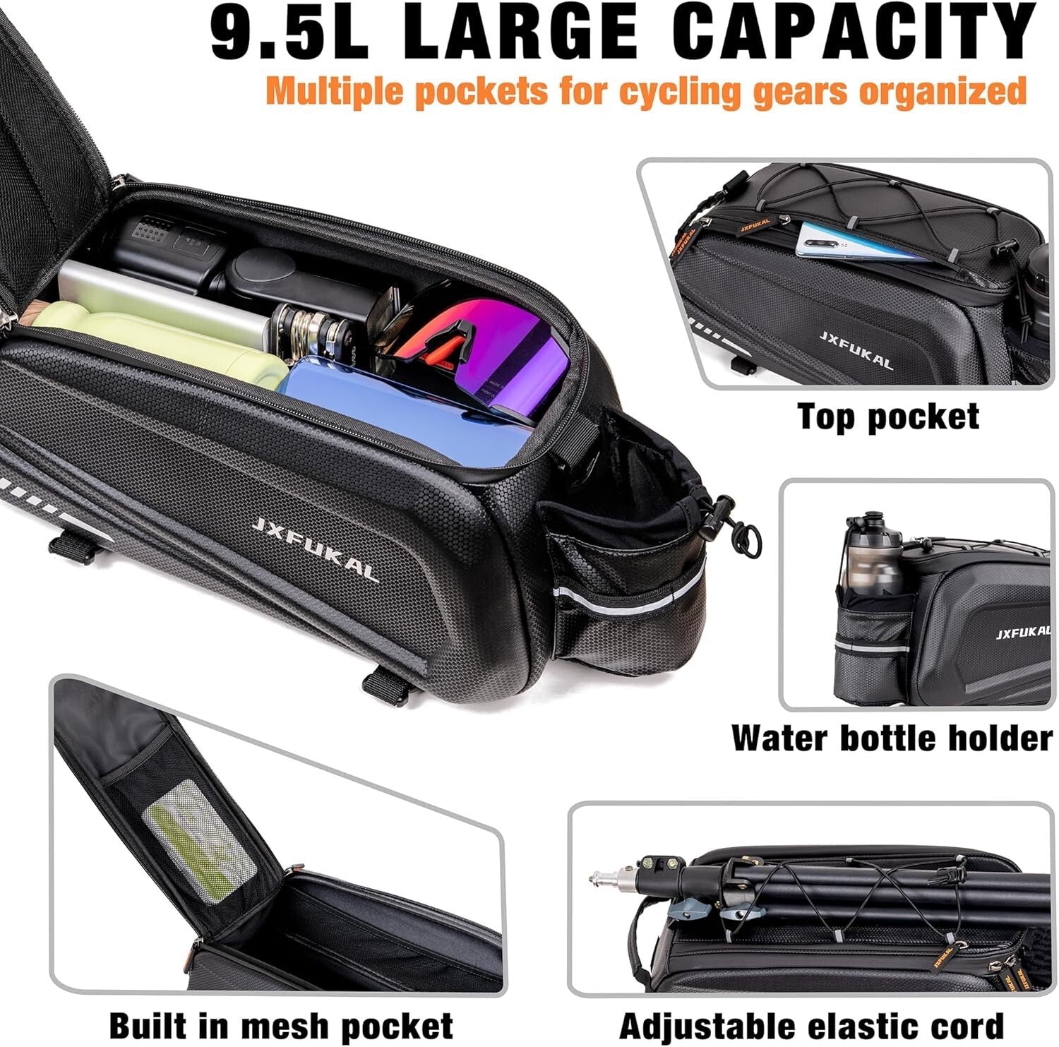 9.5L Bicycle Trunk Bag with Reflective Design & Rain Cover for Safe Commuting
