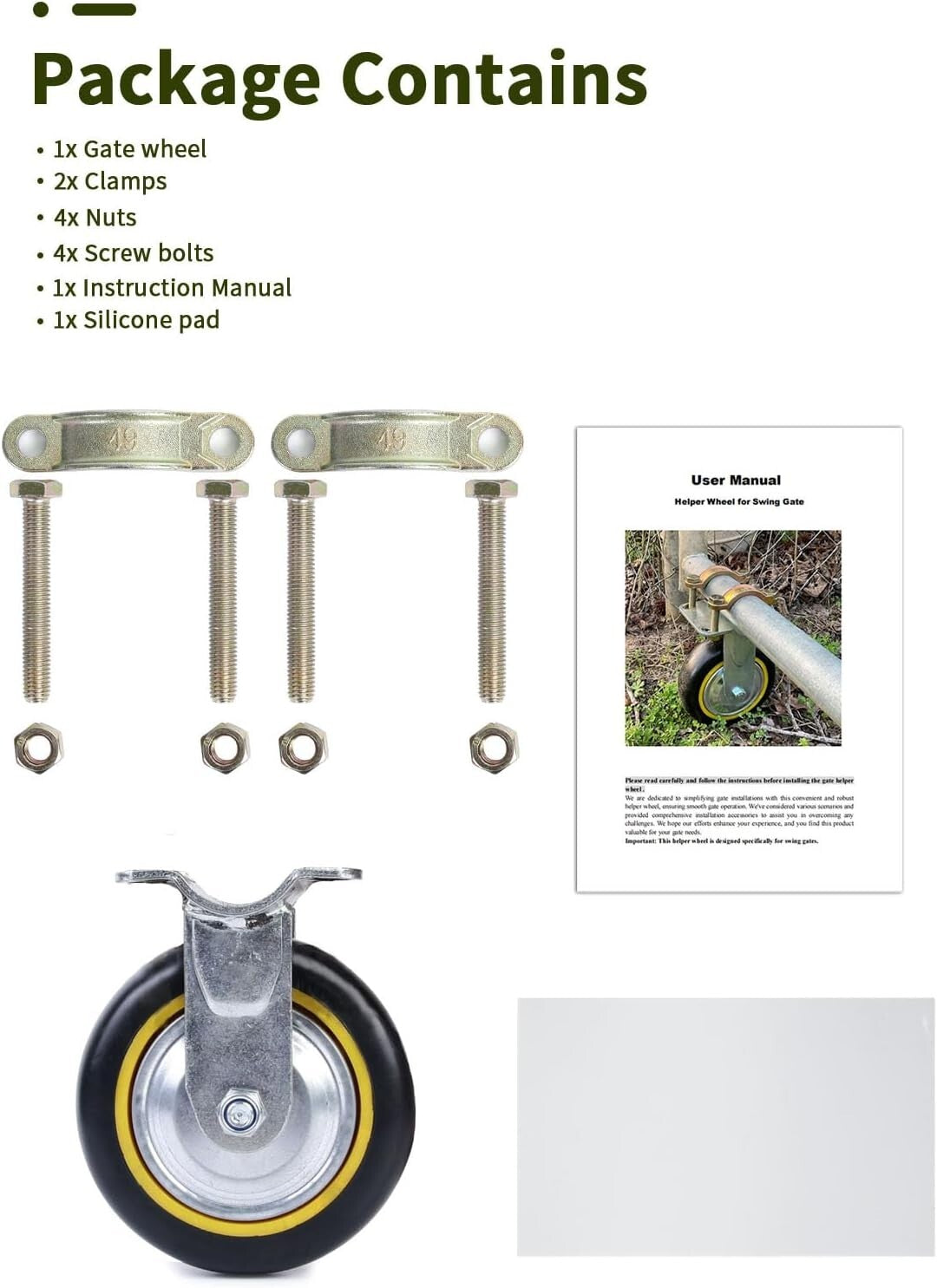 Easy Install 6" Gate Wheels for Metal Gates - Complete with Mounting Hardware