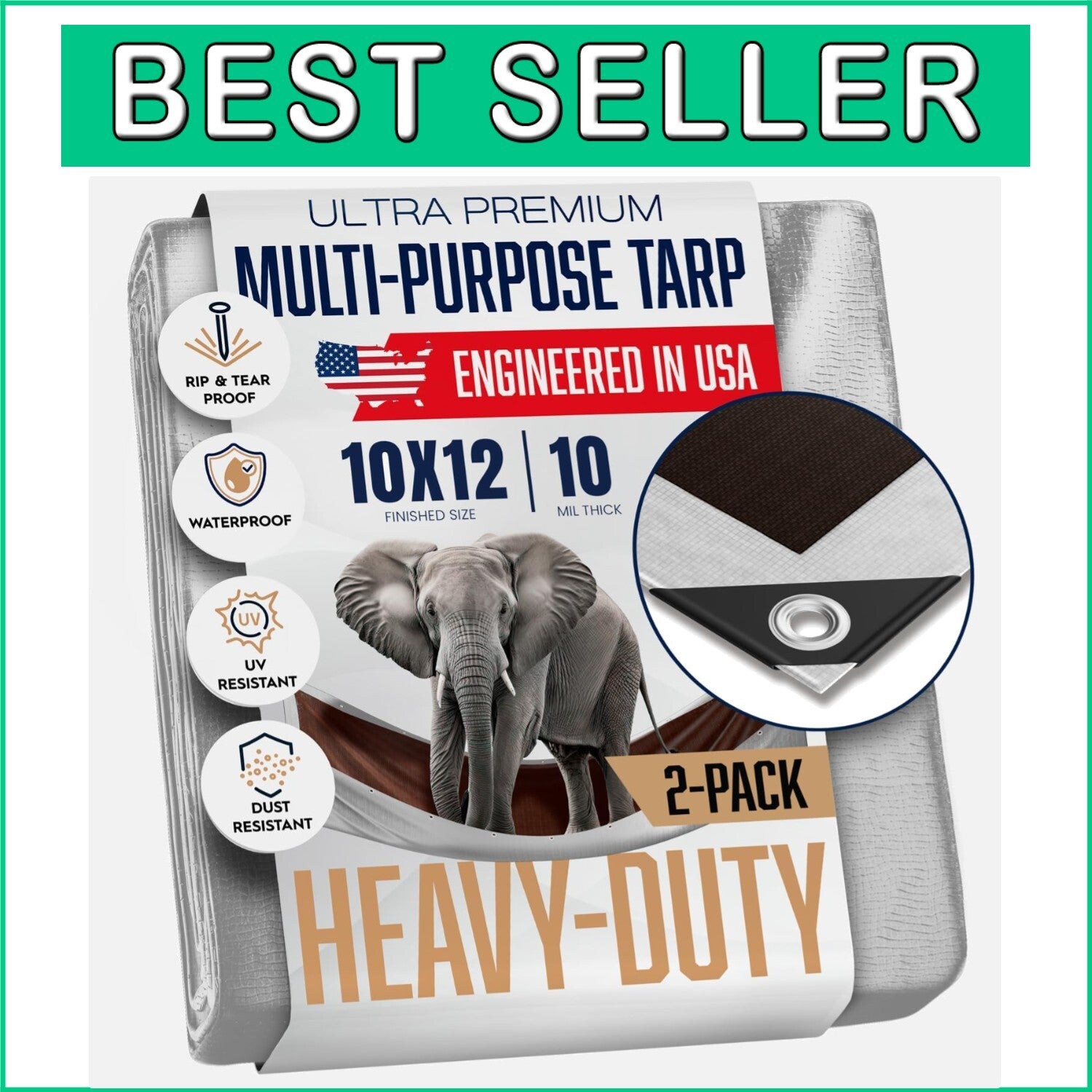 10 Mil Heavy Duty Tarp - Waterproof, Tear & Fade Resistant, 2 Pack - 10x12 Feet