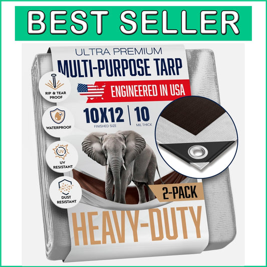 10 Mil Heavy Duty Tarp - Waterproof, Tear & Fade Resistant, 2 Pack - 10x12 Feet