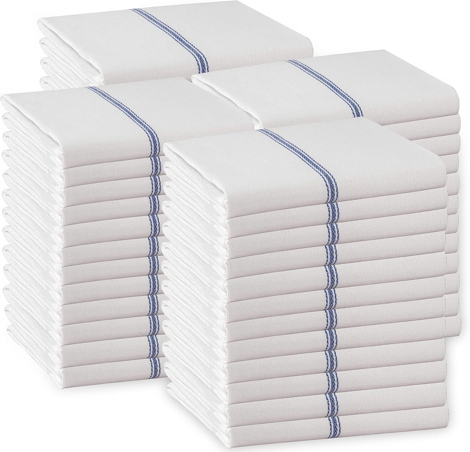 48-Pack Blue Stripe Kitchen Towels - Super Absorbent 100% Cotton Dish Cloths