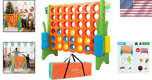 48" Jumbo 4-in-a-Row Game Set with 44 Rings & Drink Holder - Family Fun!