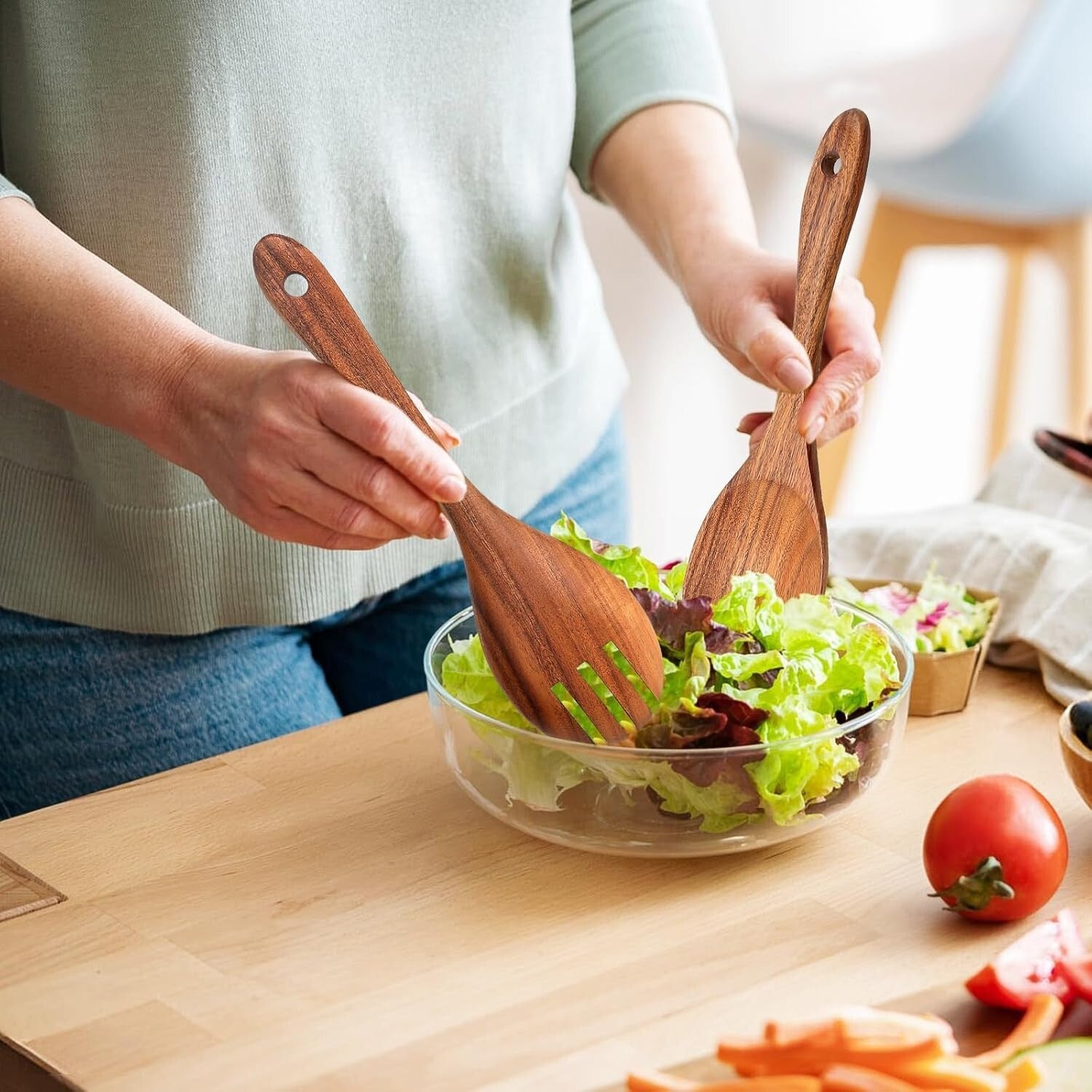 10-Piece Stylish Teak Cooking Utensils Set - Non-Stick Safe & Durable