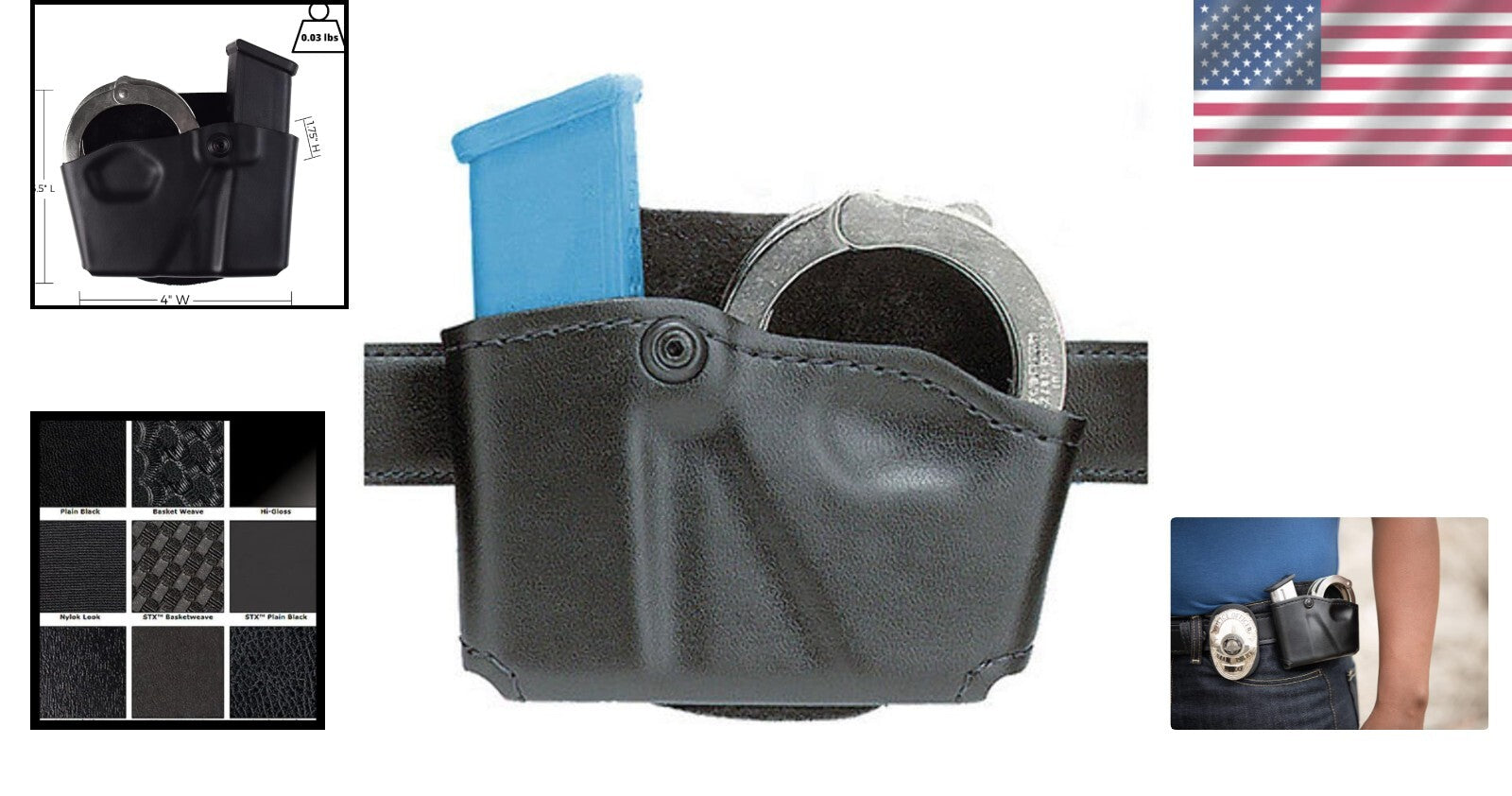 Adjustable Holster Pouch for Handcuffs & Glock Magazines - Right Hand Wear