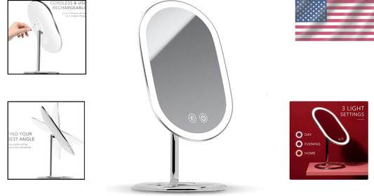 Rechargeable LED Lighted Vanity Mirror with Dual Magnification - Chrome Elegance