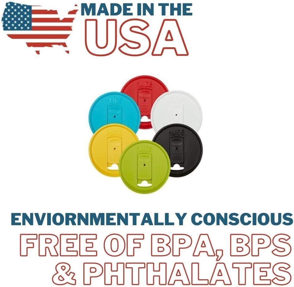 Durable Plastic Mason Jar Drink Lids, Classic Colors, Dishwasher Safe - 6 Pack