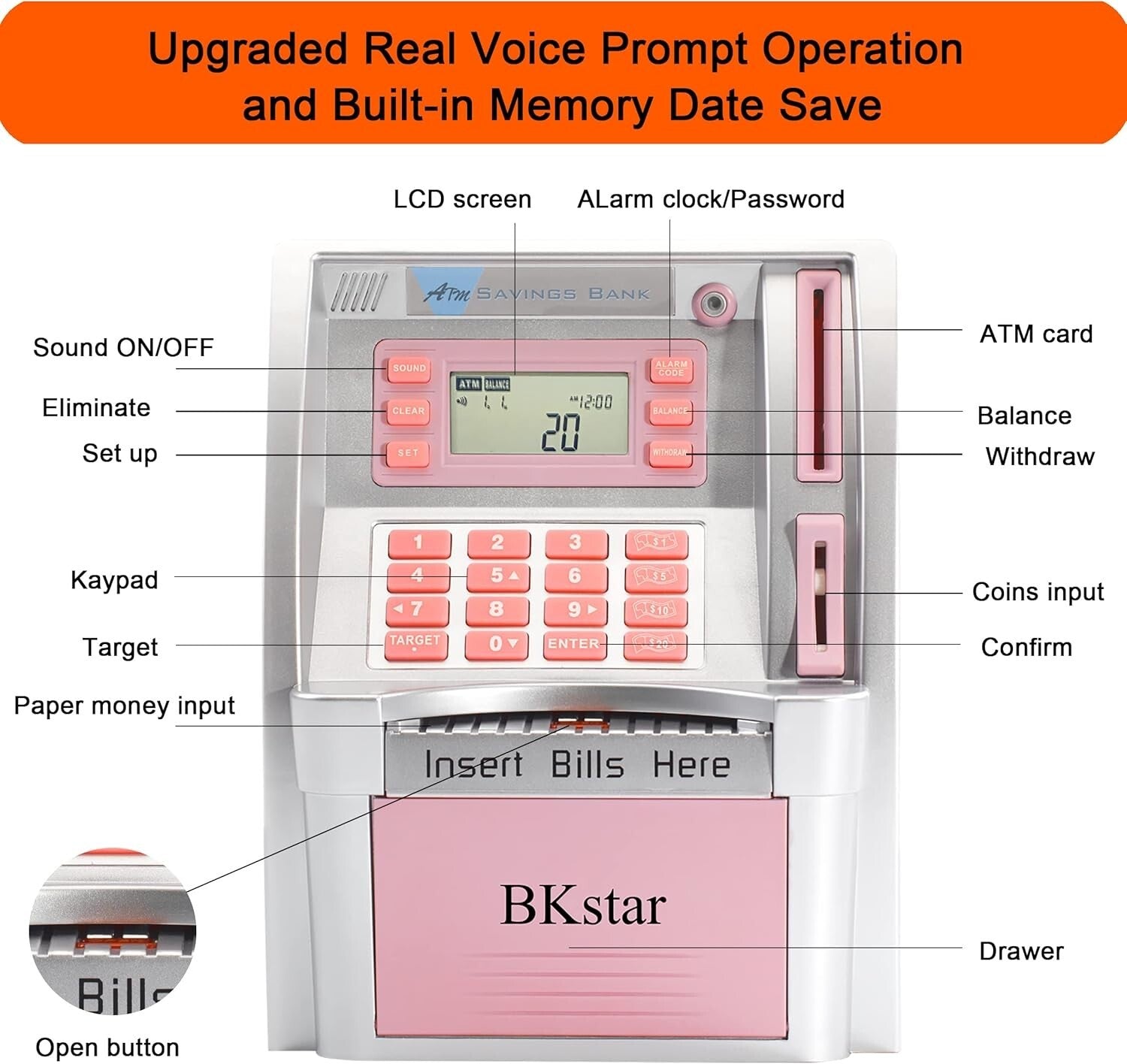 Secure Kids Talking Piggy Bank with Coin Recognition & Savings Goals Feature