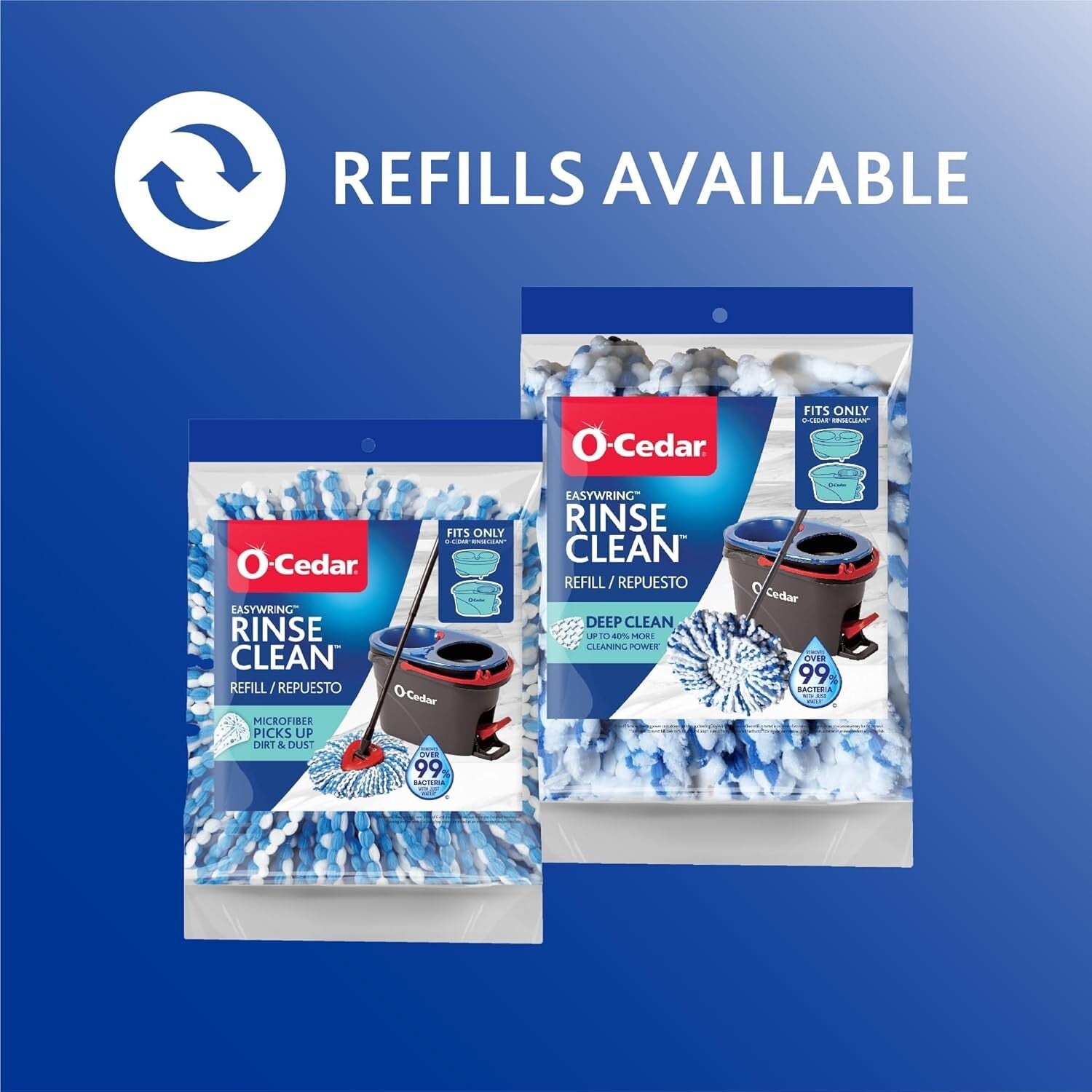 RinseClean Spin Mop System with Dual-Chamber Bucket & 2 Extra Microfiber Heads