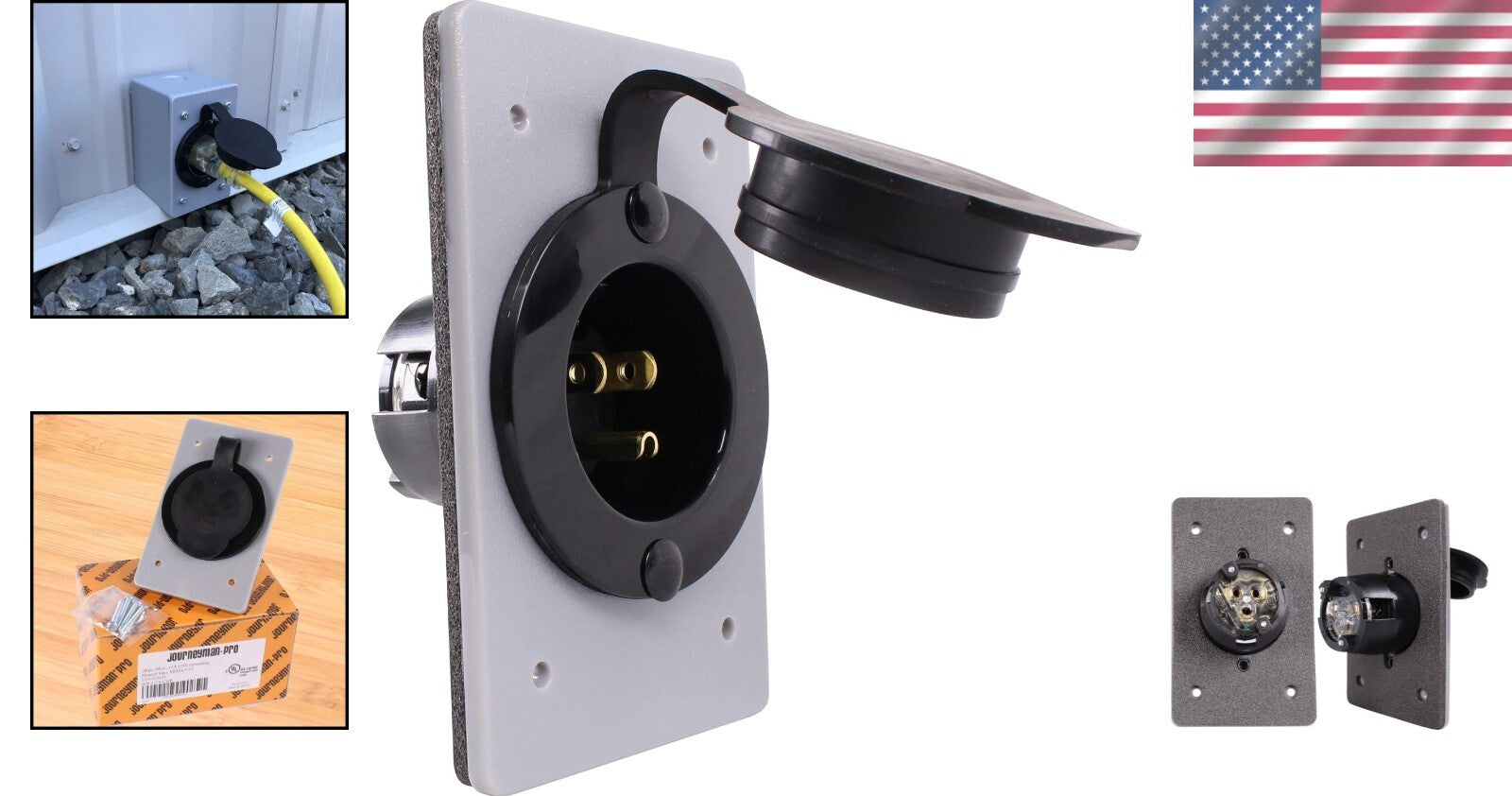 Industrial Grade 15 AMP Flanged Power Inlet with Integrated Nylon Faceplate