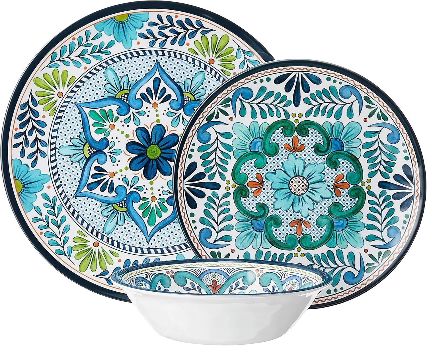 Lightweight Shatterproof 12-Piece Dinnerware Inspired by Classic Talavera Design