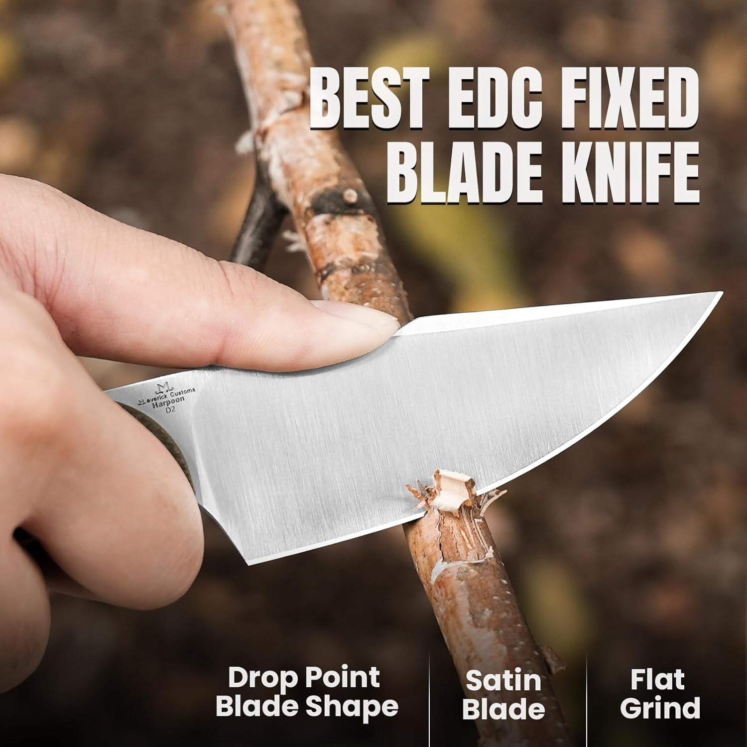 3.84” D2 Steel Harpoon Knife - Lightweight EDC Fixed Blade for Survival & Hiking