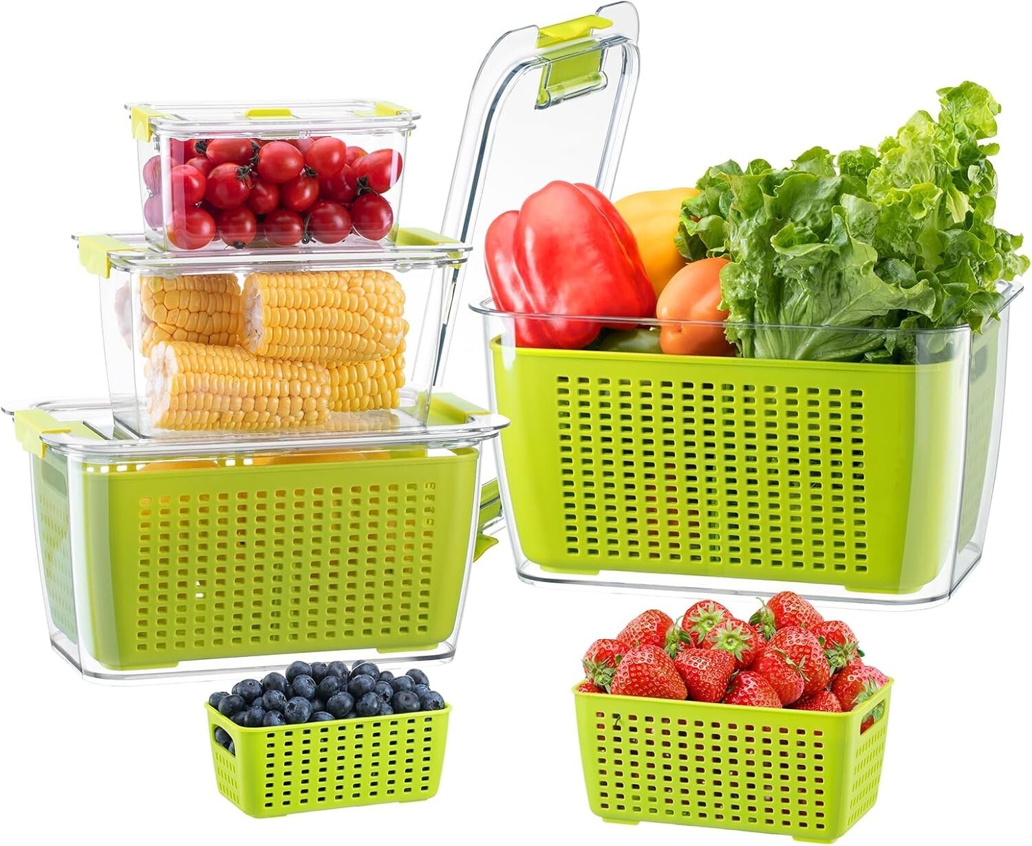 Keep Fruits and Vegetables Fresh - 4 Large BPA-Free Storage Containers with Lids