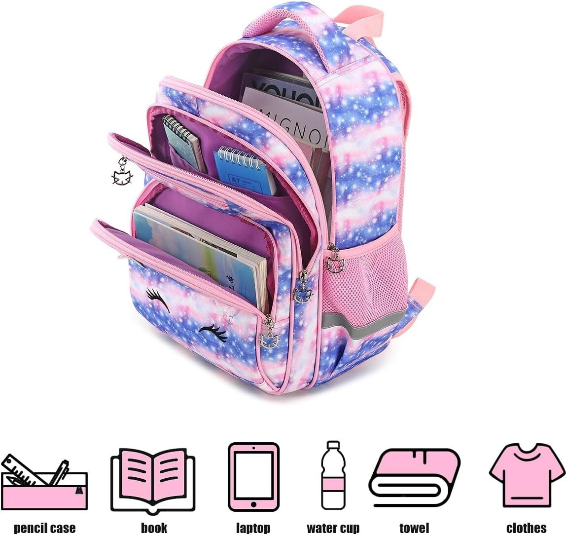 Ergonomic Multi-Compartment Backpack with Lunch Bag and Pencil Case for Girls