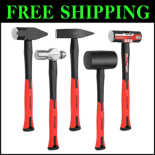 Heavy-Duty 5-Piece Hammer Set with Ergonomic Fiberglass Handles for Comfort