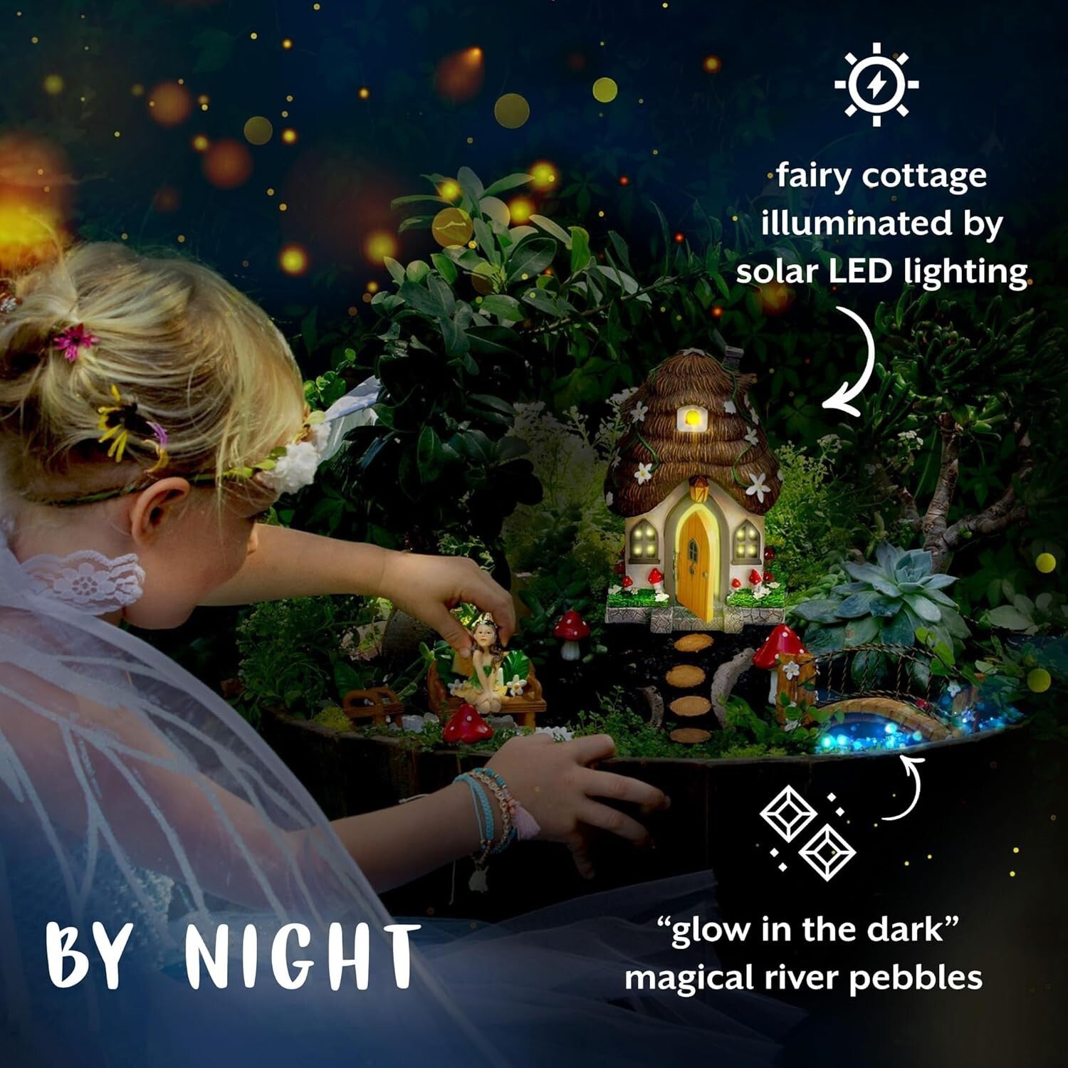 Enchanting 7.1" Solar Fairy House with Glow in the Dark Accessories - 13 Pieces