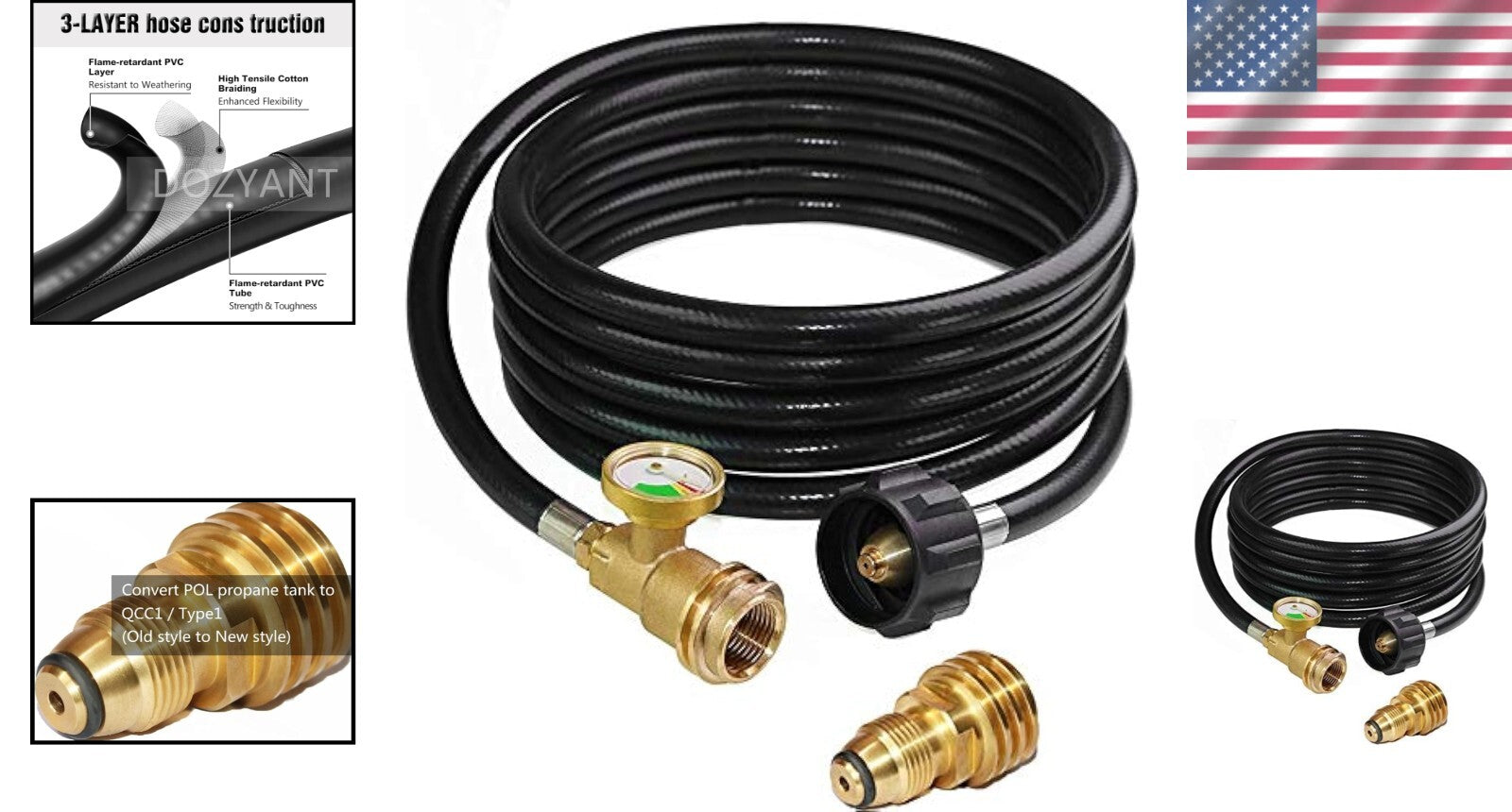 12-foot Heavy-Duty Propane Hose with Built-In Gauge for Outdoor Appliances