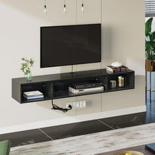 Load image into Gallery viewer, Glossy Black TV Stand with 3 Shelves &amp; LED Lights for Modern Living Spaces