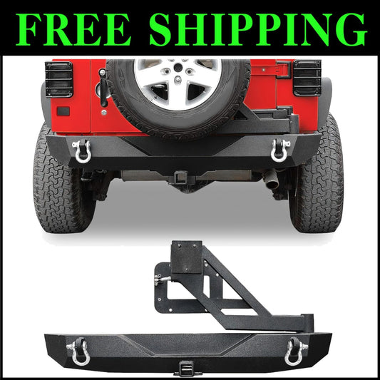 All-in-One Jeep Bumper with Tire Carrier and Hitch Receiver for JK JKU Models