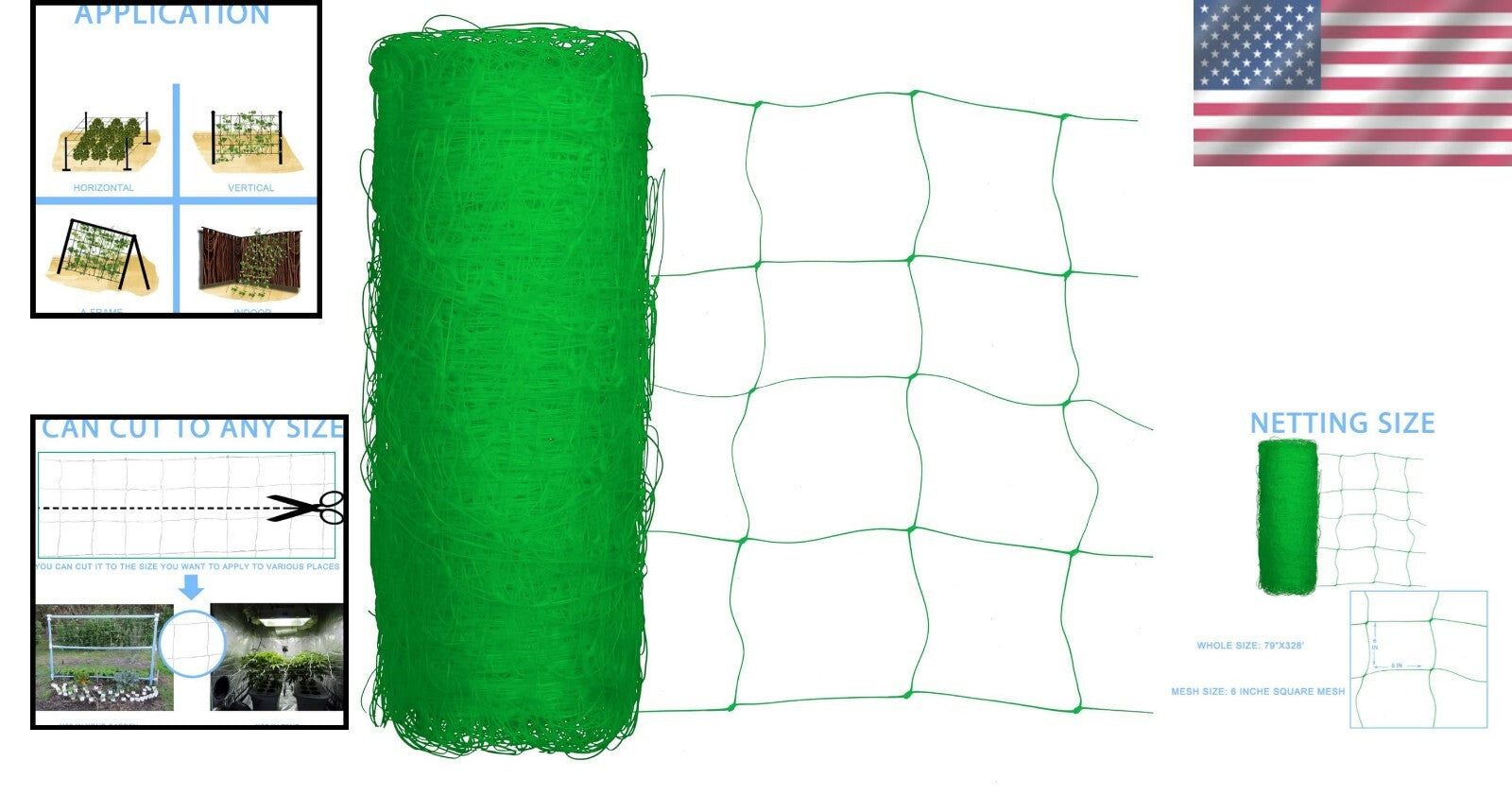 Durable Green Plant Support Net - 79''x328' Heavy Duty Mesh for Climbing Plants