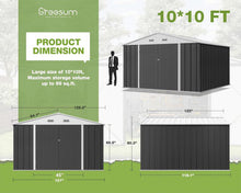 Load image into Gallery viewer, Galvanized Steel Outdoor Storage Shed 10FT x 10FT - Ideal for Gardens and Patios
