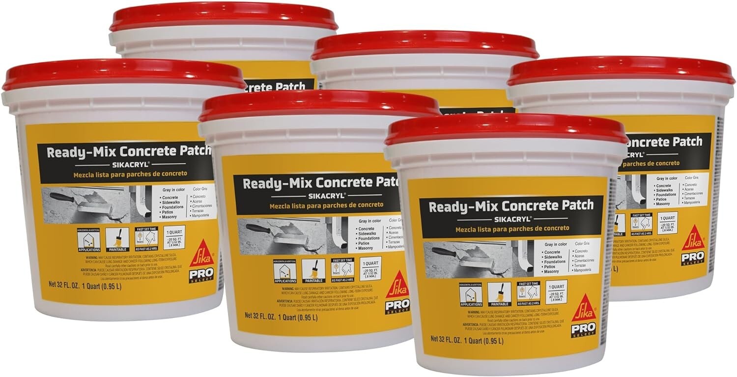 Cryl Gray Ready-Mix Concrete Patch - Textured 1 Qt 6 Pack for Easy Repairs