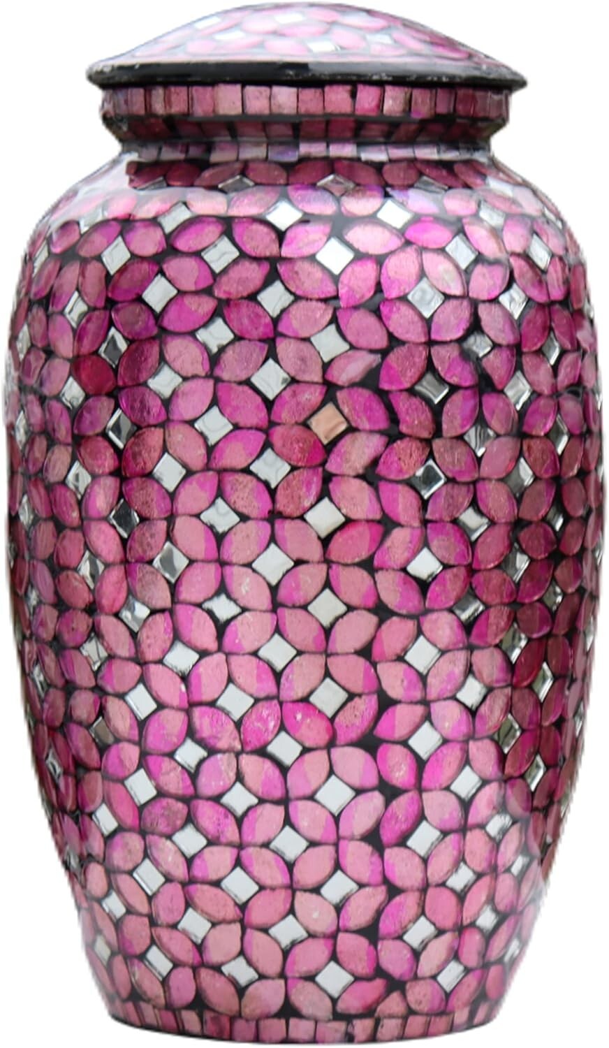 Elegant 200 Cu In Deep Pink Mosaic Glass Urn - Handcrafted Memorial for Ashes