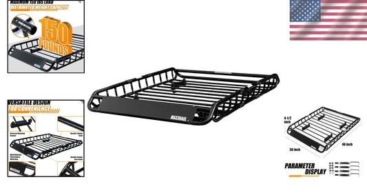 Heavy-Duty 150 lb Roof Rack Cargo Basket for SUVs & Pickup Trucks - Easy Install