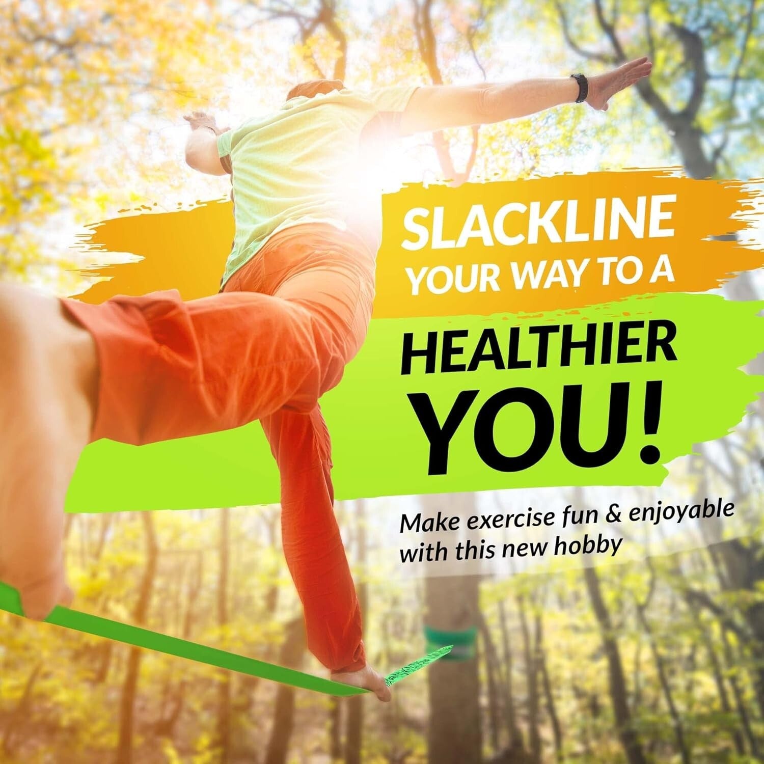 52ft Beginner-Friendly Slackline Kit with Training Line & Tree Protectors