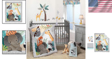 Load image into Gallery viewer, Mighty Jungle 3-Piece Crib Bedding Set - Colorful Animal Print Nursery Decor