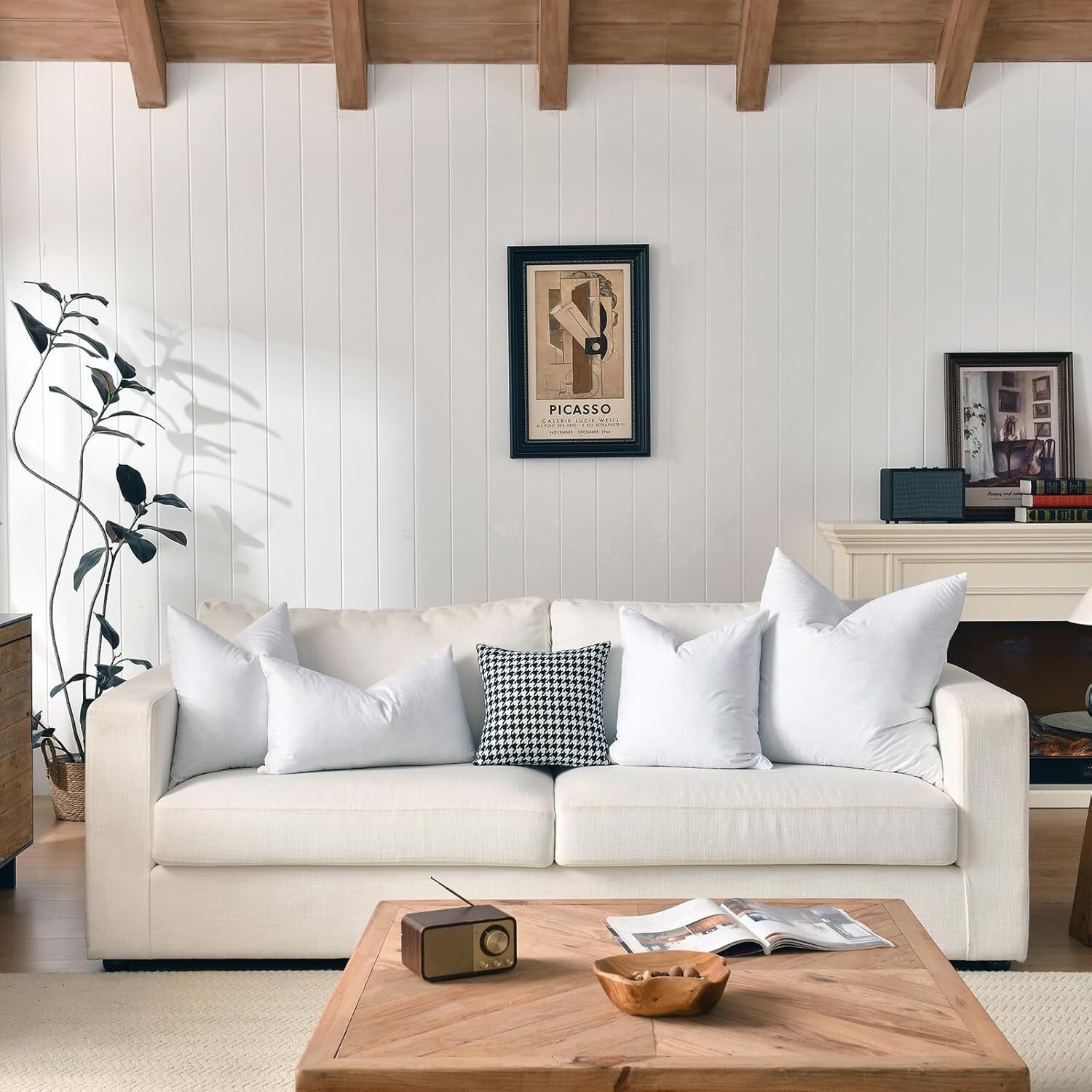 Decorative Throw Pillow Inserts 22in - Set of 2 Feather-Covered White Cushions