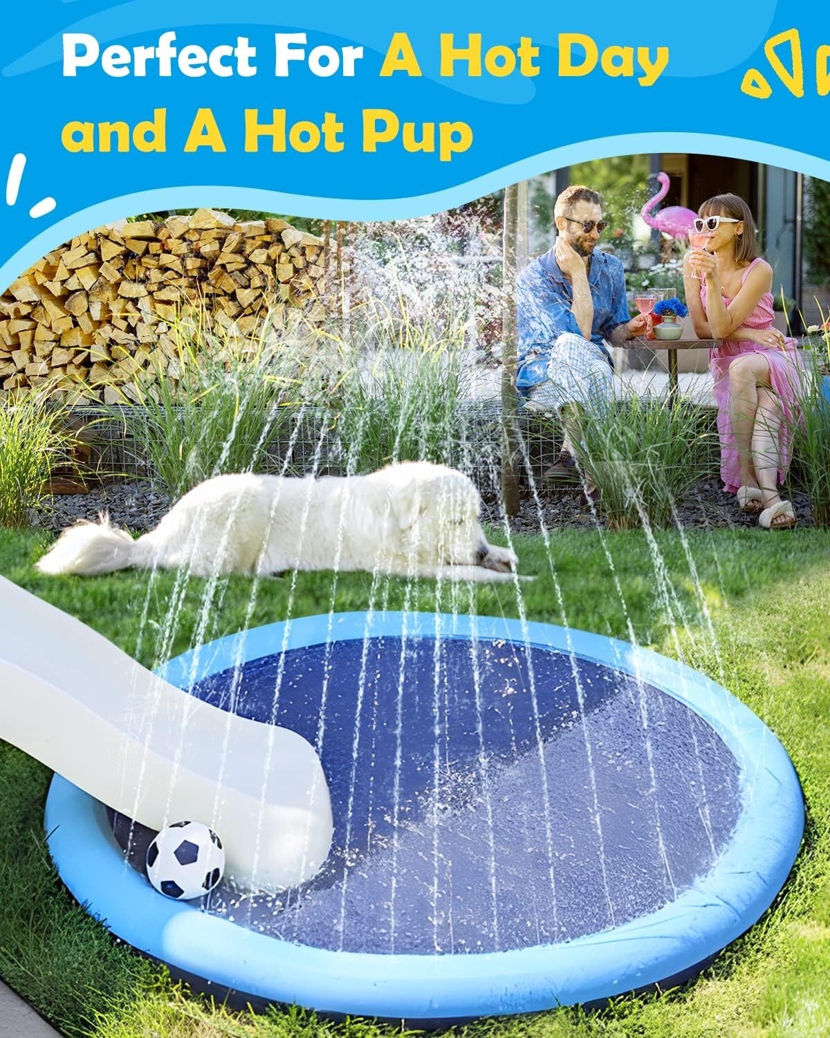 Large 86in Dog Pool Splash Pad - Adjustable Height and Dog-Friendly Design