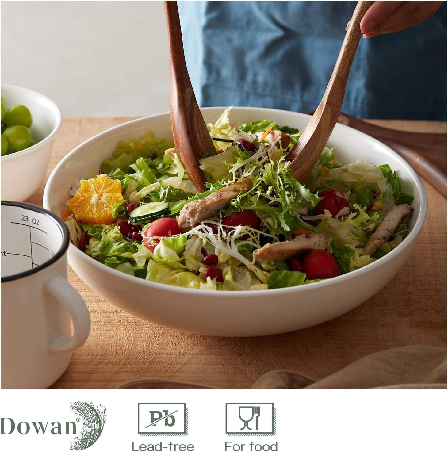 Elegant 11.5" Ceramic Serving Bowls Set of 2 - Microwave & Dishwasher Safe