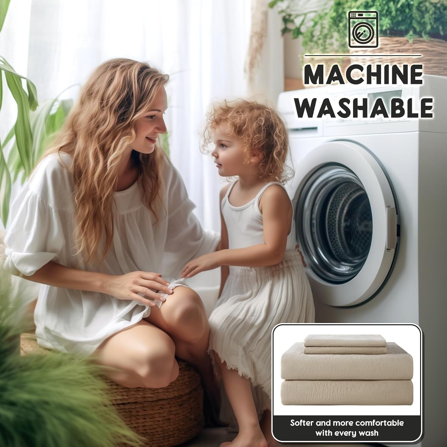 Luxury King Size Linen Sheet Set - Soft, Anti-Tear & Machine Washable - 4 Pieces