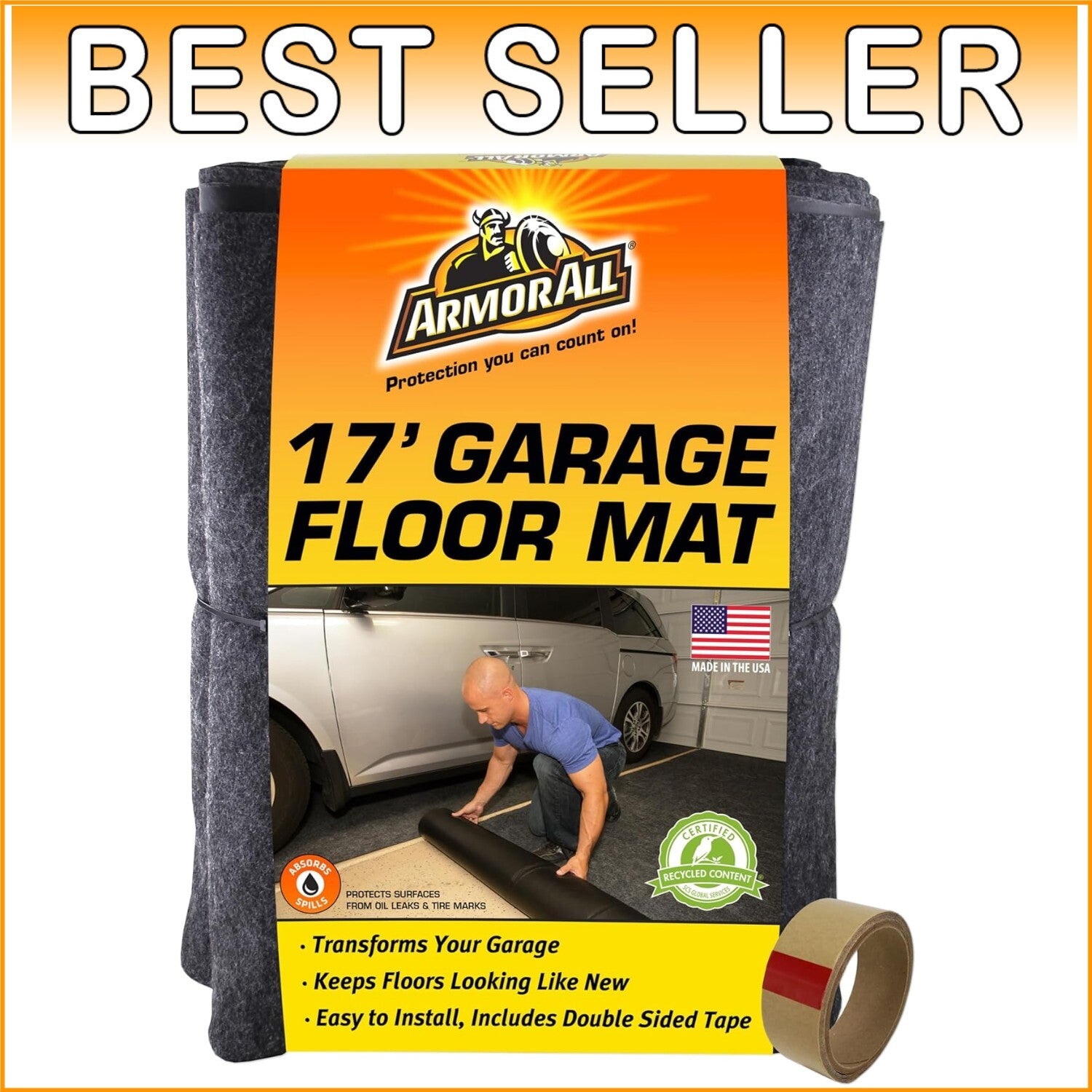 Durable Charcoal Garage Floor Mat 17' x 7'4" - Transforms & Protects Surface
