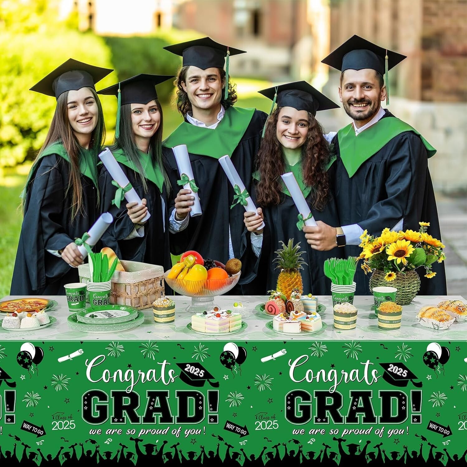 Class of 2025 Graduation Decorations - 357 Pcs Dinnerware, Banner & Tablecloth