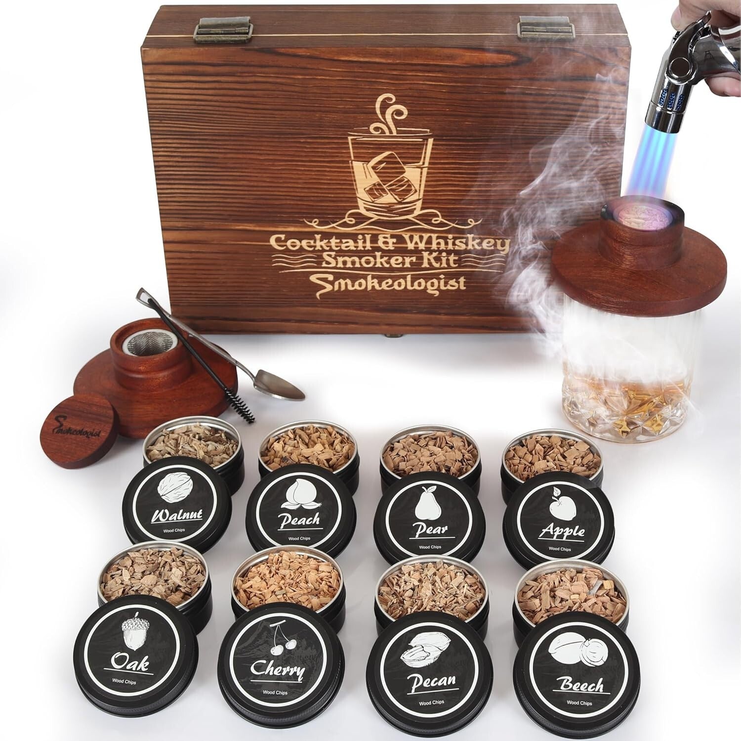 8 Flavor Whiskey Smoker Kit with Wooden Box - Elevate Your Drinking Experience