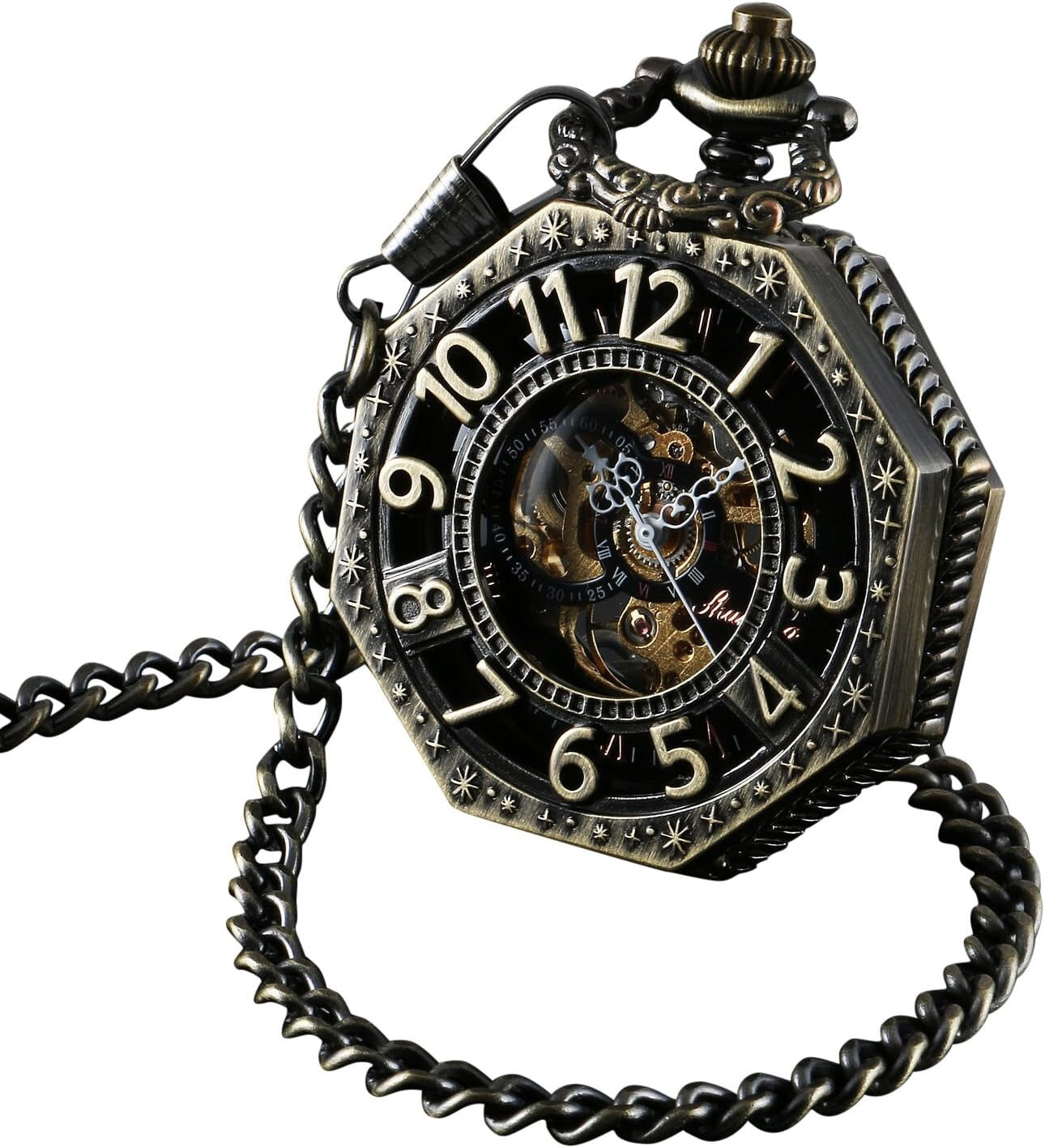 Elegant Mechanical Pocket Watch with See-Through Gears - Ideal for Cosplay