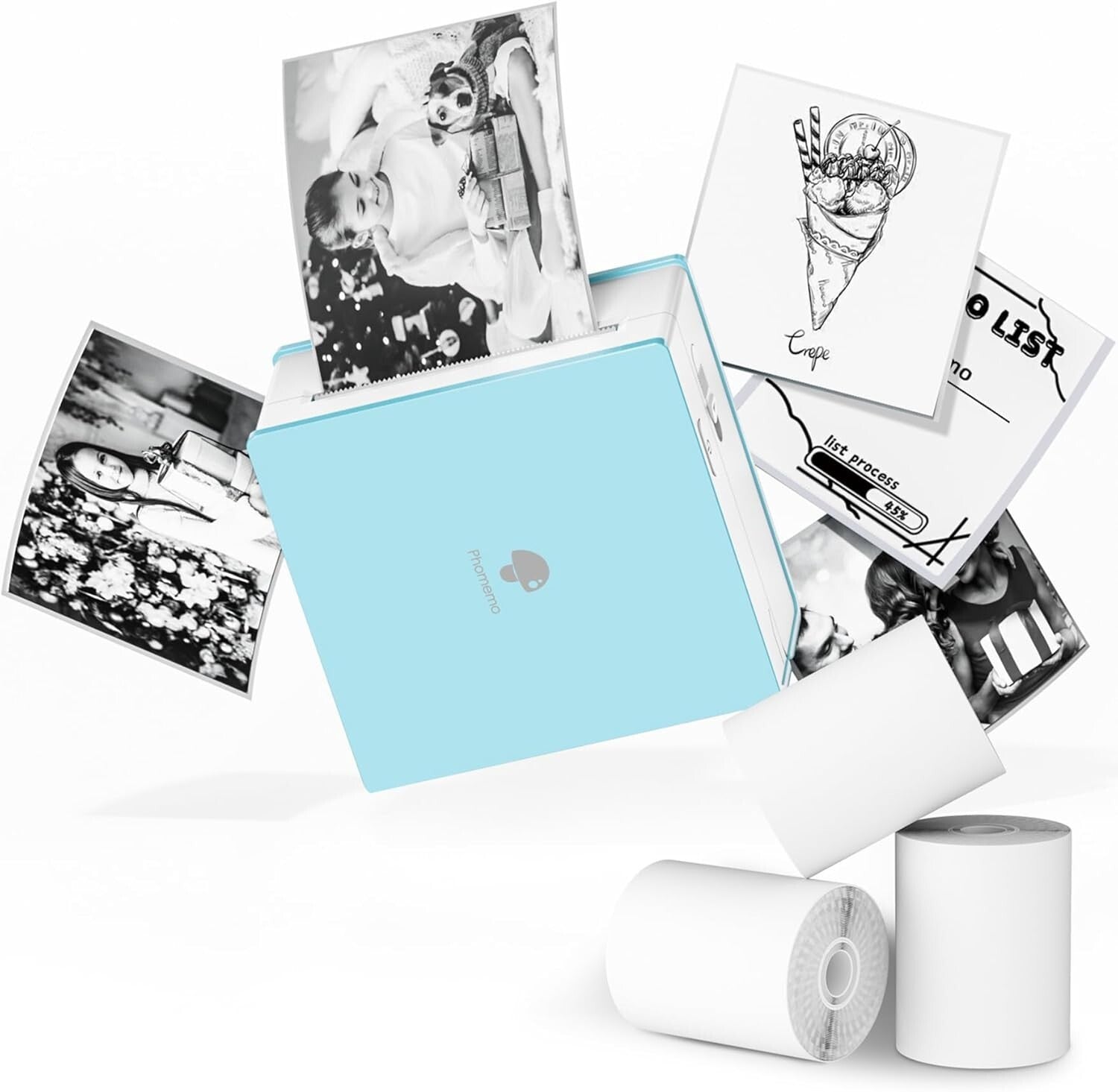 Cyan Mini Bluetooth Sticker Printer - Thermal Print Pods with 3 Paper Rolls