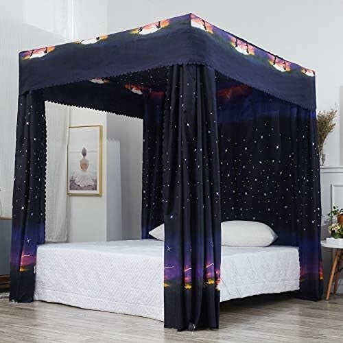Elegant Galaxy-Themed Bed Curtain Canopy for Queen Size - Waterproof Design