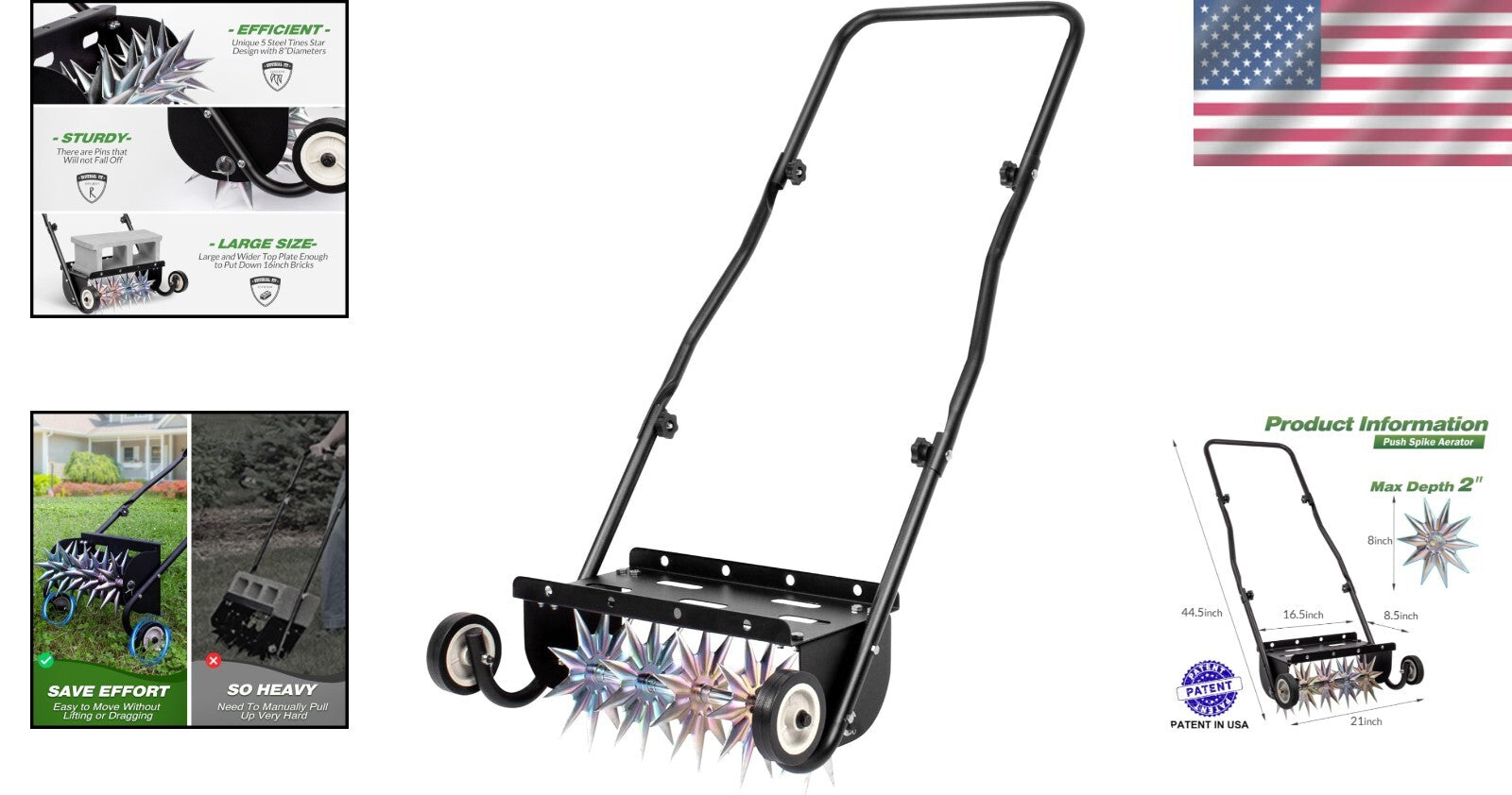 Durable 18-Inch Push Spike Aerator - Enhance Lawn Health with Steel Construction