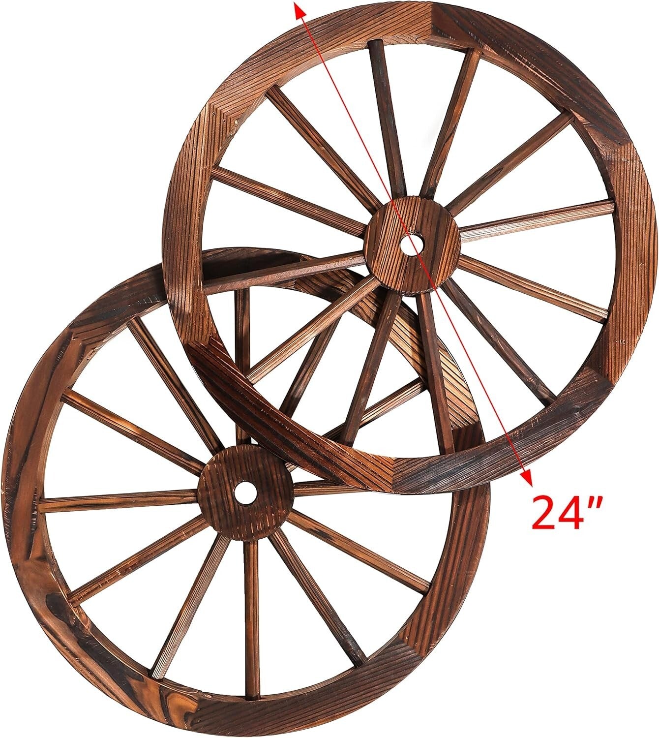 Decorative 24" Wooden Wagon Wheels with Steel Rim - Set of 2 for Indoor/Outdoor