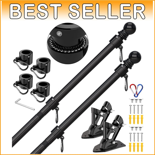 Dual-Flag Pole Set - 6 FT Adjustable Stainless Steel with Tangle-Free Design