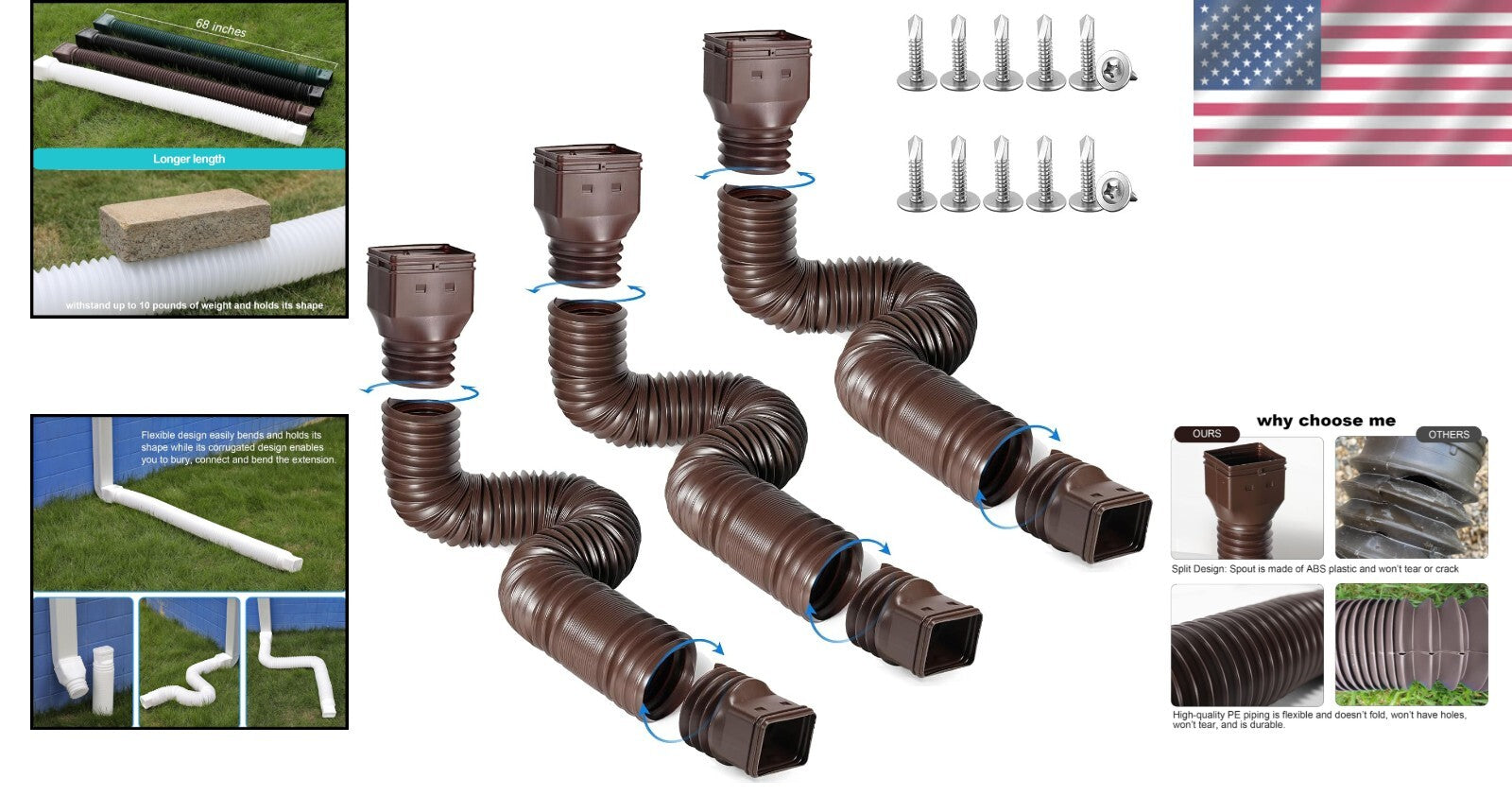 Adjustable 21 to 68 Inches Downspout Extensions for Efficient Rain Drainage