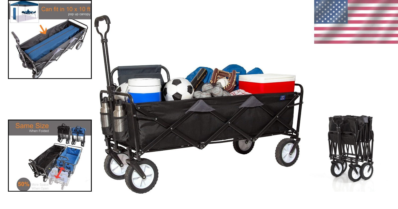 Durable Mac Sports Folding Utility Wagon with Adjustable Handle, 150 Lb Capacity