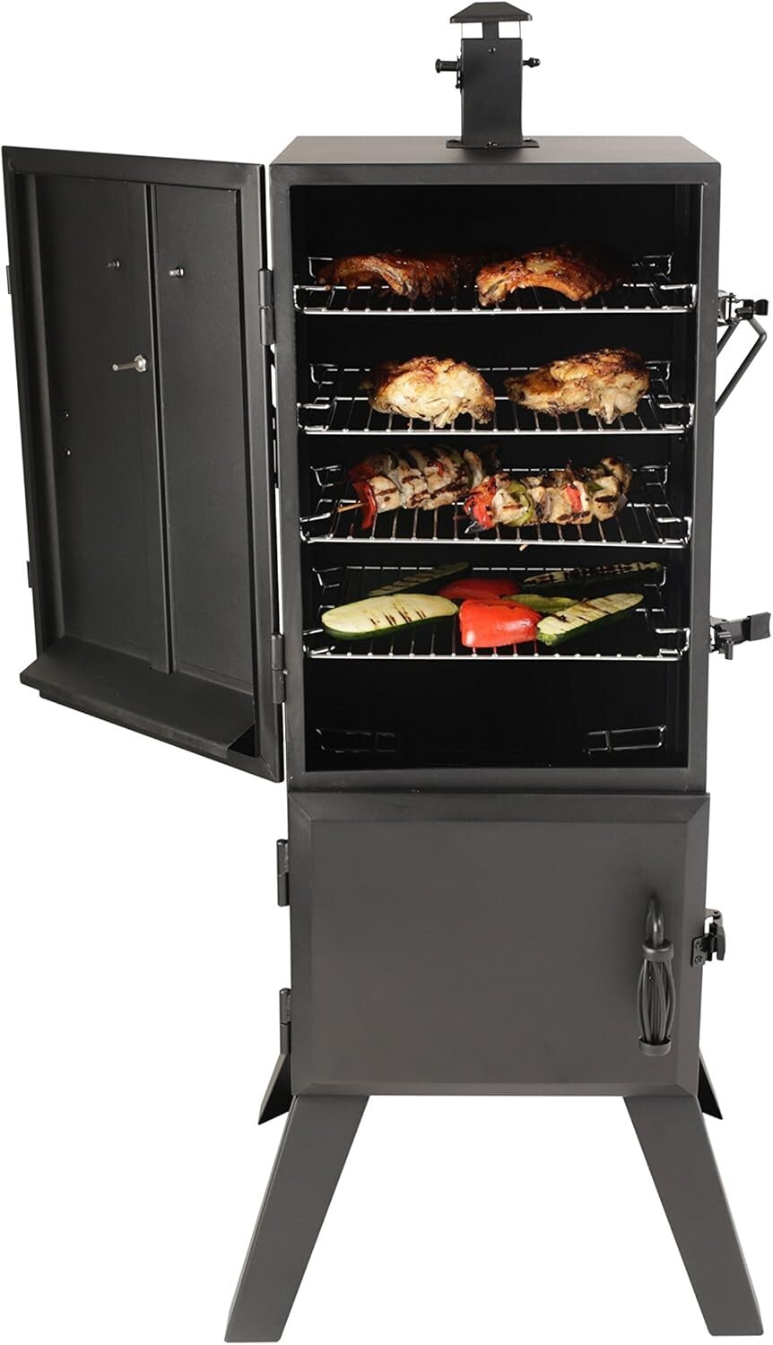 Alloy Steel Vertical Charcoal Smoker with Dual Doors & 4 Adjustable Grates