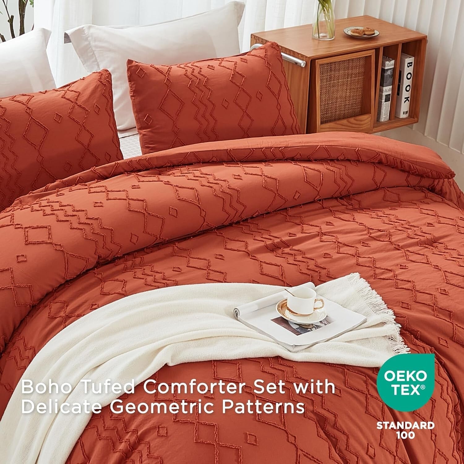 Luxurious 3-Piece Tufted Comforter Set in Terracotta - King Size Cozy Elegance