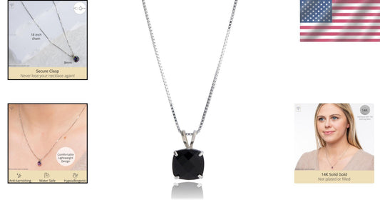 Elegant 8mm Onyx Cushion Cut Pendant Necklace in Sterling Silver - Gift-Ready